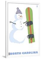 North Carolina, Snowman with Snowboard-Lantern Press-Framed Art Print