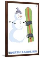 North Carolina, Snowman with Snowboard-Lantern Press-Framed Art Print