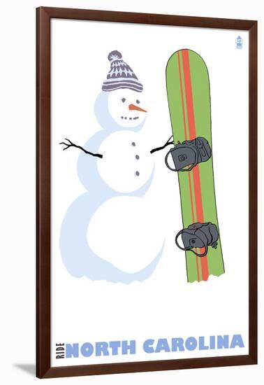 North Carolina, Snowman with Snowboard-Lantern Press-Framed Art Print