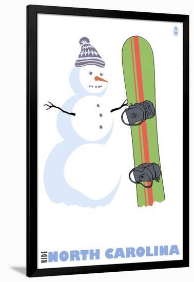 North Carolina, Snowman with Snowboard-Lantern Press-Framed Art Print