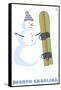 North Carolina, Snowman with Snowboard-Lantern Press-Framed Stretched Canvas