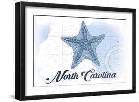 North Carolina - Starfish - Blue - Coastal Icon-Lantern Press-Framed Art Print