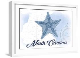 North Carolina - Starfish - Blue - Coastal Icon-Lantern Press-Framed Art Print