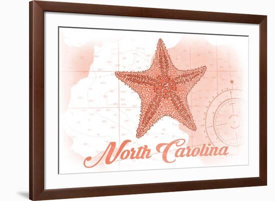 North Carolina - Starfish - Coral - Coastal Icon-Lantern Press-Framed Premium Giclee Print