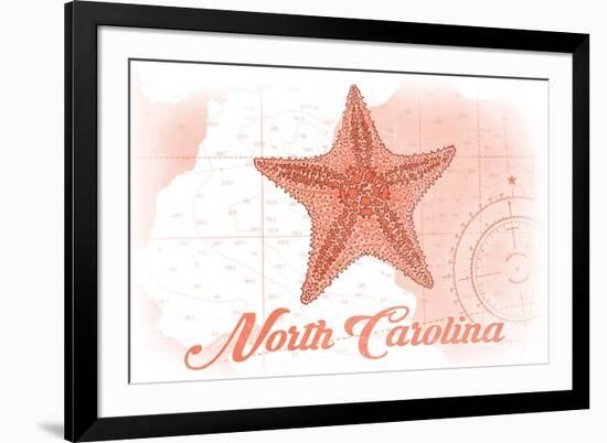 North Carolina - Starfish - Coral - Coastal Icon-Lantern Press-Framed Premium Giclee Print