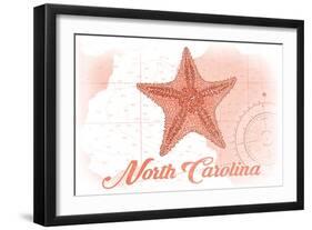 North Carolina - Starfish - Coral - Coastal Icon-Lantern Press-Framed Art Print