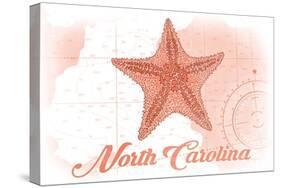 North Carolina - Starfish - Coral - Coastal Icon-Lantern Press-Stretched Canvas