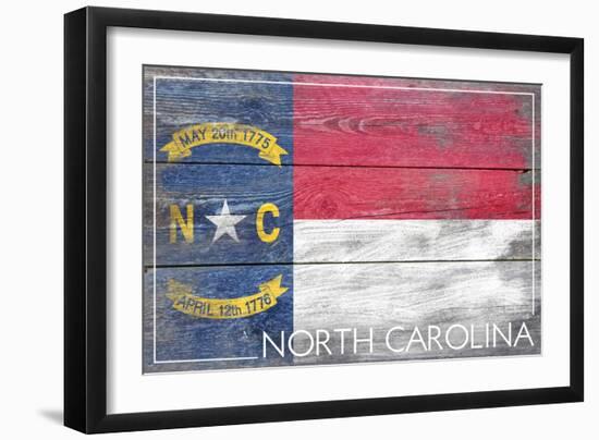 North Carolina State Flag - Barnwood Painting-Lantern Press-Framed Art Print