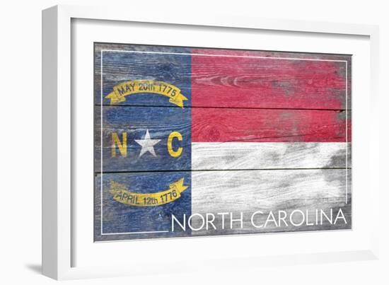 North Carolina State Flag - Barnwood Painting-Lantern Press-Framed Art Print