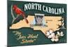 North Carolina - State Icons-Lantern Press-Mounted Art Print