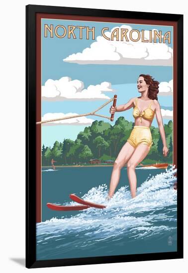 North Carolina - Water Skier and Lake-Lantern Press-Framed Art Print