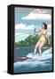 North Carolina - Water Skier and Lake-Lantern Press-Framed Stretched Canvas