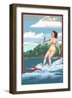 North Carolina - Water Skier and Lake-Lantern Press-Framed Art Print