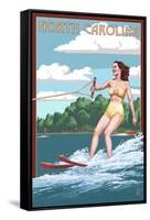 North Carolina - Water Skier and Lake-Lantern Press-Framed Stretched Canvas