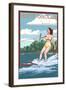 North Carolina - Water Skier and Lake-Lantern Press-Framed Art Print