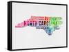 North Carolina Watercolor Word Cloud-NaxArt-Framed Stretched Canvas