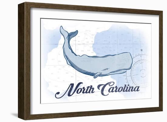 North Carolina - Whale - Blue - Coastal Icon-Lantern Press-Framed Art Print