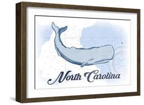 North Carolina - Whale - Blue - Coastal Icon-Lantern Press-Framed Art Print