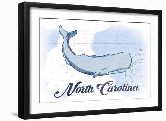 North Carolina - Whale - Blue - Coastal Icon-Lantern Press-Framed Art Print