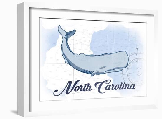 North Carolina - Whale - Blue - Coastal Icon-Lantern Press-Framed Art Print