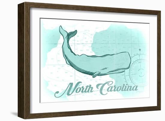 North Carolina - Whale - Teal - Coastal Icon-Lantern Press-Framed Art Print