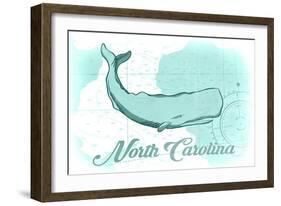 North Carolina - Whale - Teal - Coastal Icon-Lantern Press-Framed Art Print