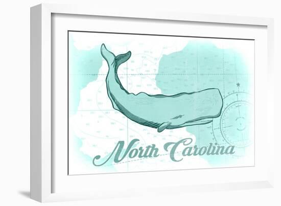 North Carolina - Whale - Teal - Coastal Icon-Lantern Press-Framed Art Print