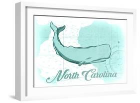 North Carolina - Whale - Teal - Coastal Icon-Lantern Press-Framed Art Print