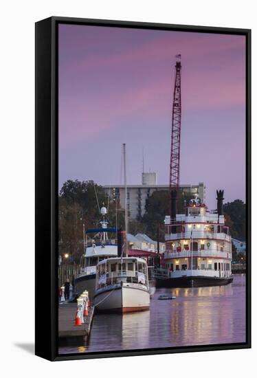 North Carolina, Wilmington, River Boats on the Cape Fear River, Dusk-Walter Bibikow-Framed Stretched Canvas