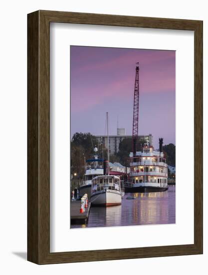 North Carolina, Wilmington, River Boats on the Cape Fear River, Dusk-Walter Bibikow-Framed Photographic Print