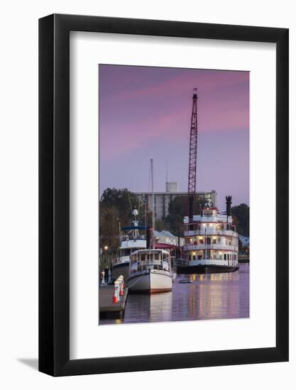 North Carolina, Wilmington, River Boats on the Cape Fear River, Dusk-Walter Bibikow-Framed Photographic Print