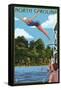 North Carolina - Woman Diving and Lake-Lantern Press-Framed Stretched Canvas