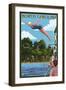 North Carolina - Woman Diving and Lake-Lantern Press-Framed Art Print