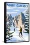 North Cascades, Washington - Cross Country Skiing-Lantern Press-Framed Stretched Canvas