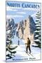 North Cascades, Washington - Cross Country Skiing-Lantern Press-Mounted Art Print