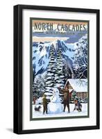 North Cascades, Washington - Snowman Building-Lantern Press-Framed Art Print