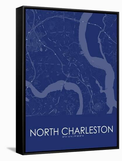 North Charleston, United States of America Blue Map-null-Framed Stretched Canvas