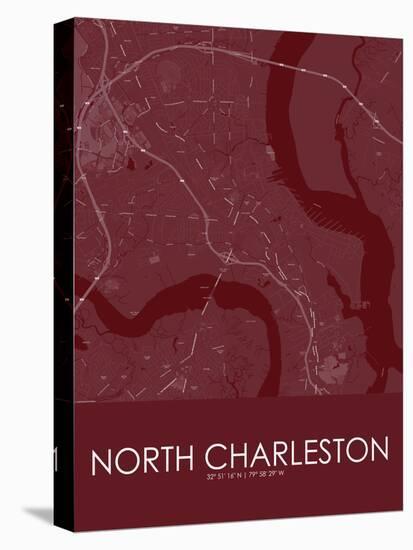 North Charleston, United States of America Red Map-null-Stretched Canvas