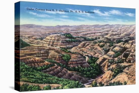 North Dakota, Aerial View of Cedar Canyon from US Hwy 10, Badlands-Lantern Press-Stretched Canvas