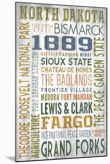 North Dakota - Barnwood Typography-Lantern Press-Mounted Art Print