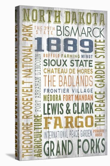 North Dakota - Barnwood Typography-Lantern Press-Stretched Canvas