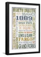 North Dakota - Barnwood Typography-Lantern Press-Framed Art Print