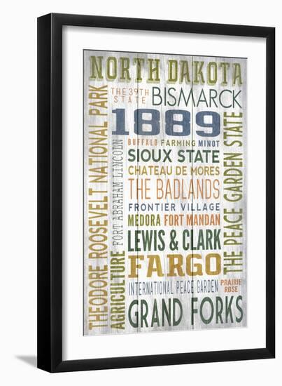 North Dakota - Barnwood Typography-Lantern Press-Framed Art Print