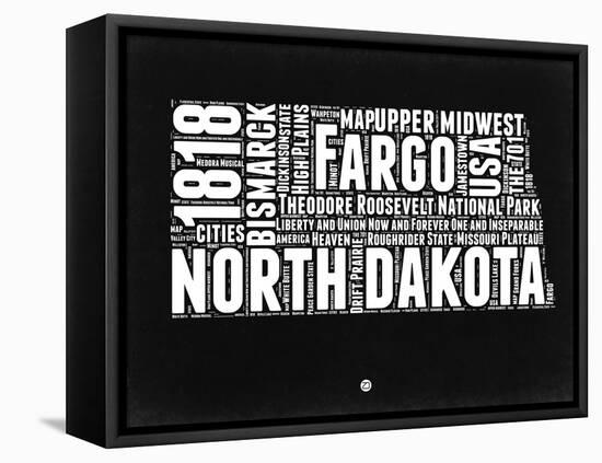 North Dakota Black and White Map-NaxArt-Framed Stretched Canvas