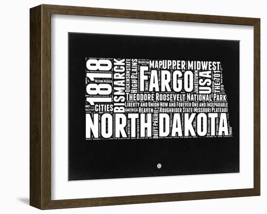 North Dakota Black and White Map-NaxArt-Framed Art Print