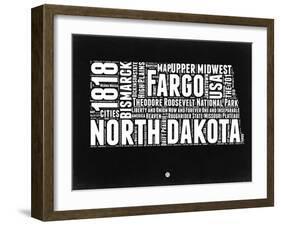 North Dakota Black and White Map-NaxArt-Framed Art Print