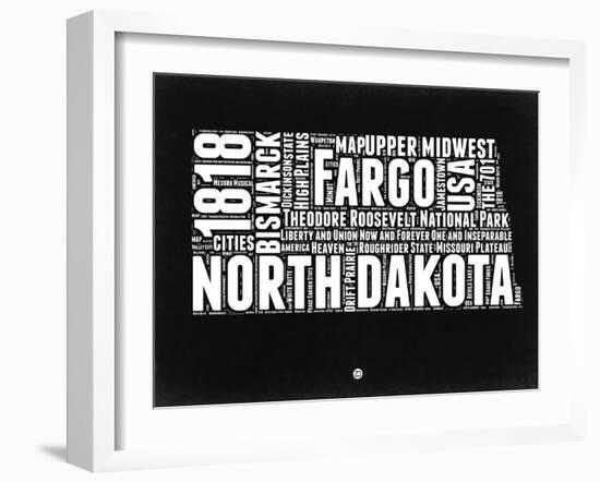 North Dakota Black and White Map-NaxArt-Framed Art Print