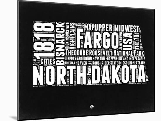 North Dakota Black and White Map-NaxArt-Mounted Art Print