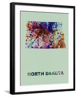 North Dakota Color Splatter Map-NaxArt-Framed Art Print