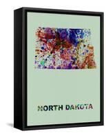 North Dakota Color Splatter Map-NaxArt-Framed Stretched Canvas